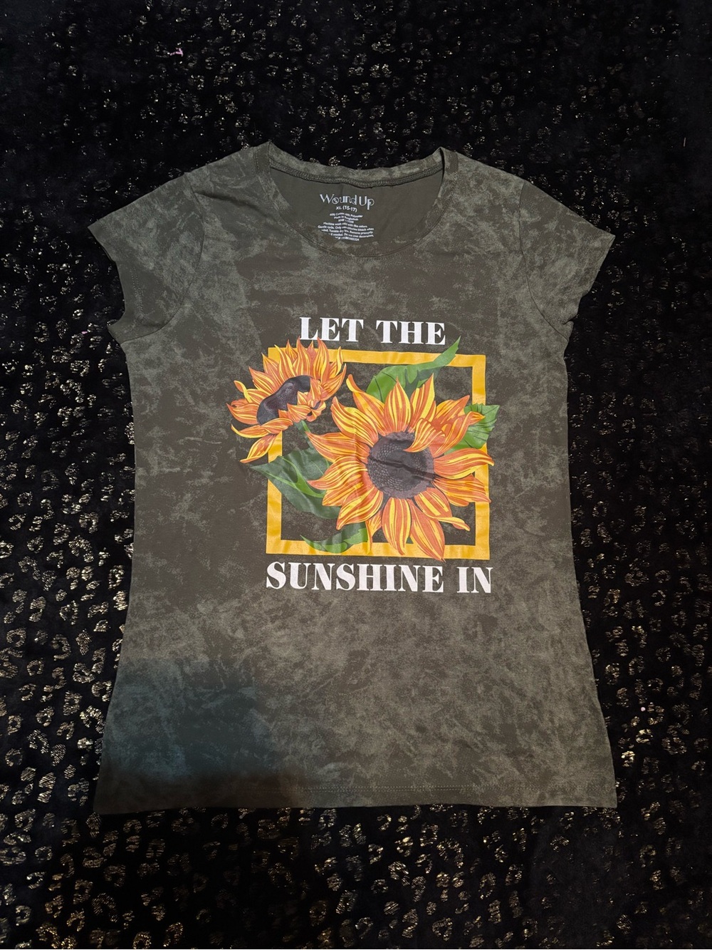 Wound Up Olive Distressed Green Sunflower Graphic Tee